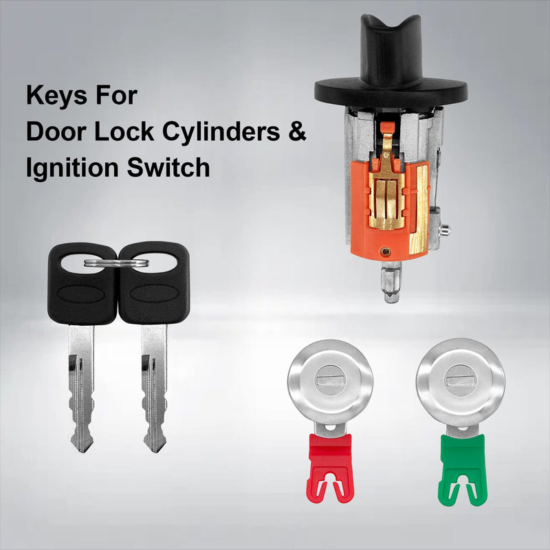Door Lock Cylinders & Ignition Switch with Keys, Compatible with 97-08 Ford E150/250/350, 97-07 Ranger, 97-03 Explorer, 01-05 Explorer Sport Trac & More, Replace# LC6177, DL5886 X2, 597638 (No chip) LC6177 + DL5886 X2 + 597638