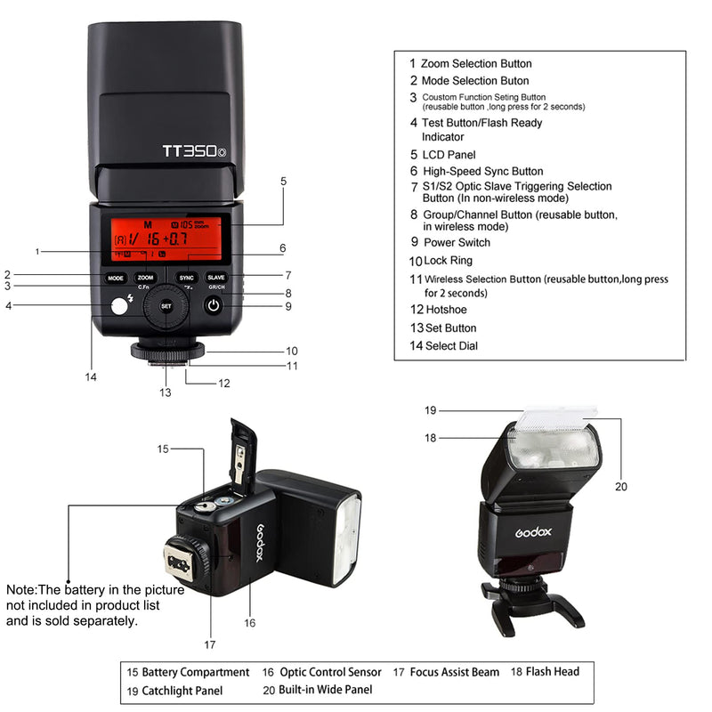 GODOX TT350O Flash for Olympus Panasonic Camera, TTL 2.4G Wireless GN36 1/8000s HSS Speedlite, Mini Camera Flash Compatible for Panasonic Olympus Camera