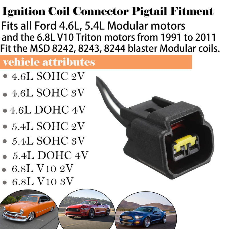 8 Pack Ford Ignition Coil Connector Plug Harness - Compatible with Ford Ignition Coil Harness - 4.6L, 5.4L, 6.8L Mustang, Cobra, SVT, F150, F250, E150 and Lincoln, Mazda, Suzuki
