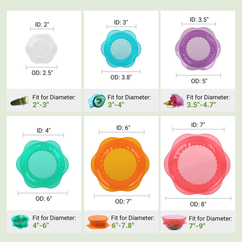 Silicone Stretch Lids for Food Storage in Fridge, Reusable Elastic Bowl Covers for Cup, Cans, Jars, Round & Rectangle Container, Food Grade Silicone Microwave Food Cover, Heat-Resistant, 6PCS 6 Pcs Colorful
