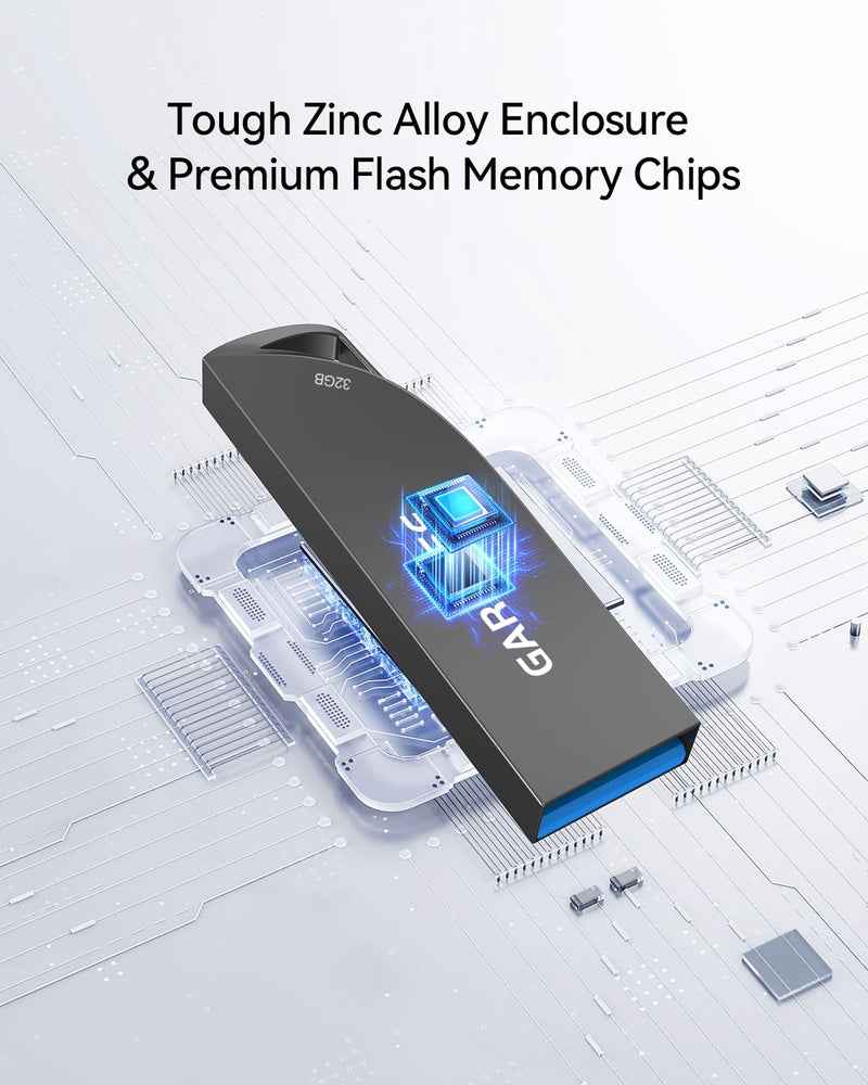 32GB USB 3.0 Flash Drive, 5-Pack Waterproof Metal USB Memory Stick, Slim Thumb Drive Portable Pen Drive with Keychain Hole Stylish Jump Drive for Computer/Car/Smart TV 32GB-3.0 5 Pack
