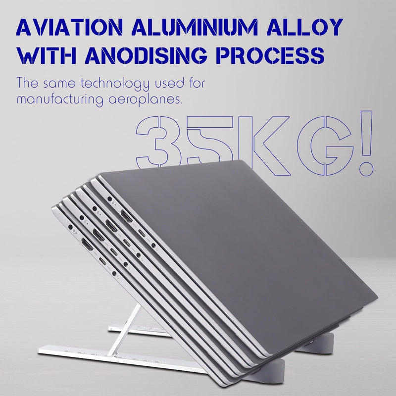 Adjustable Laptop Stand for Desk Aluminium Alloy Laptop Riser with 6-Angle Adjustment Foldable Computer Holder for 10-16" Laptop Silver-001