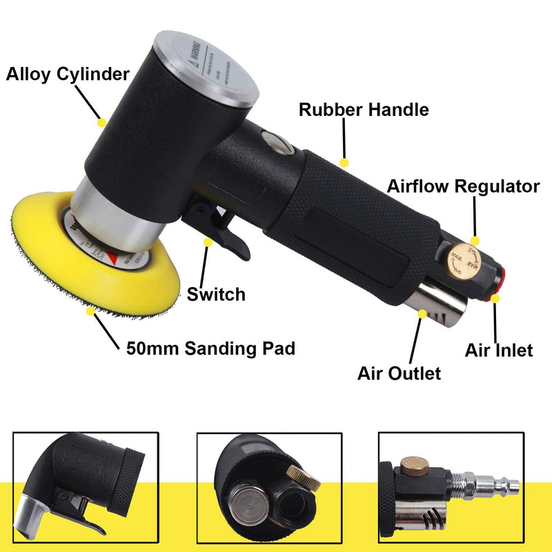 2" and 3" Random Orbital Air Mini Sander - 15,000 RPM Pneumatic Angle Sander, Dual Action Polisher
