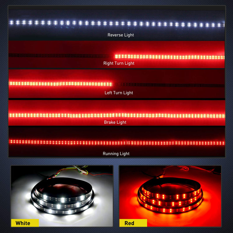 Nilight 60 Inch Truck Tailgate Light Bar Double Row LED Flexible Strip Red Running Brake Turn Signal White Reverse Back Up Lighting Modes for Pick Up Truck SUV
