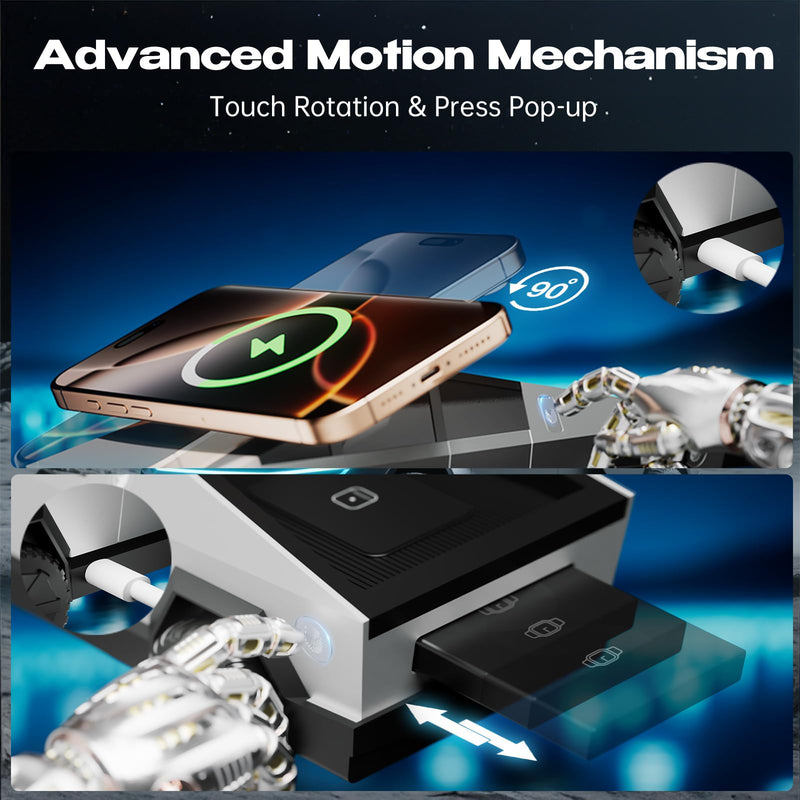 CyberDock 3-In-1 Wireless Charging Station for iPhone with Car Model Design 1:25 Scale, Qi Certified Mag-Safe Charger for iPhone iWatch AirPod, Rotating Charger with Ambient Light, 20W Adapter, Sliver