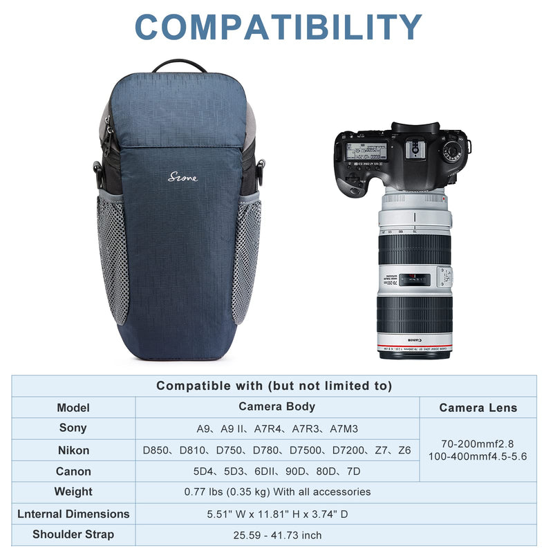 S-ZONE Camera Bag DSLR/SLR Waterproof Camera Case for Photographers Holster Compatible with Nikon Canon Sony | Strong Buckle,Rain Cover,Compatible with Nikon Canon Sony Dark Blue