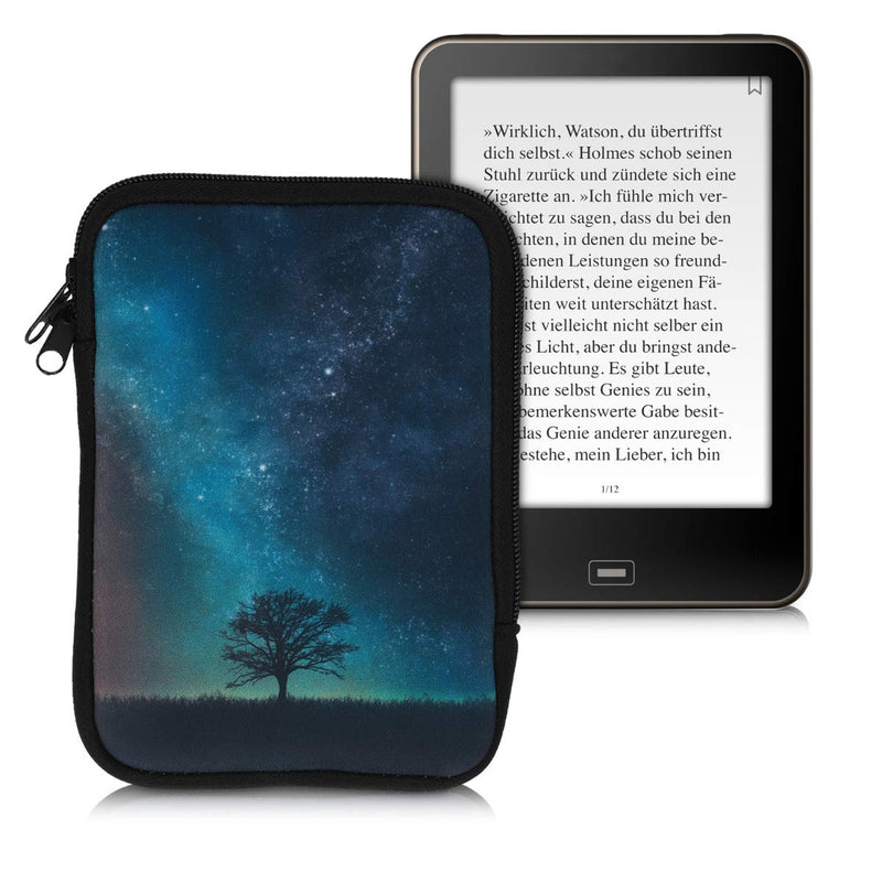 kwmobile Neoprene e-Reader Pouch Size 6" eReader - Universal eBook Sleeve Case with Zipper, Wrist Strap - Blue/Grey/Black Cosmic Nature blue / grey / black