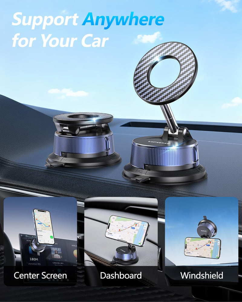 Upgraded Magnetic Phone Holders for Your Car [70mm Suction & 3200gf Magnetic] 360° Adjustable Magsafe Car Phone Mount, Vacuum Suction Cup Car Mount for iPhone 17 Pro Max 16 15 14 13 12 Air Plus