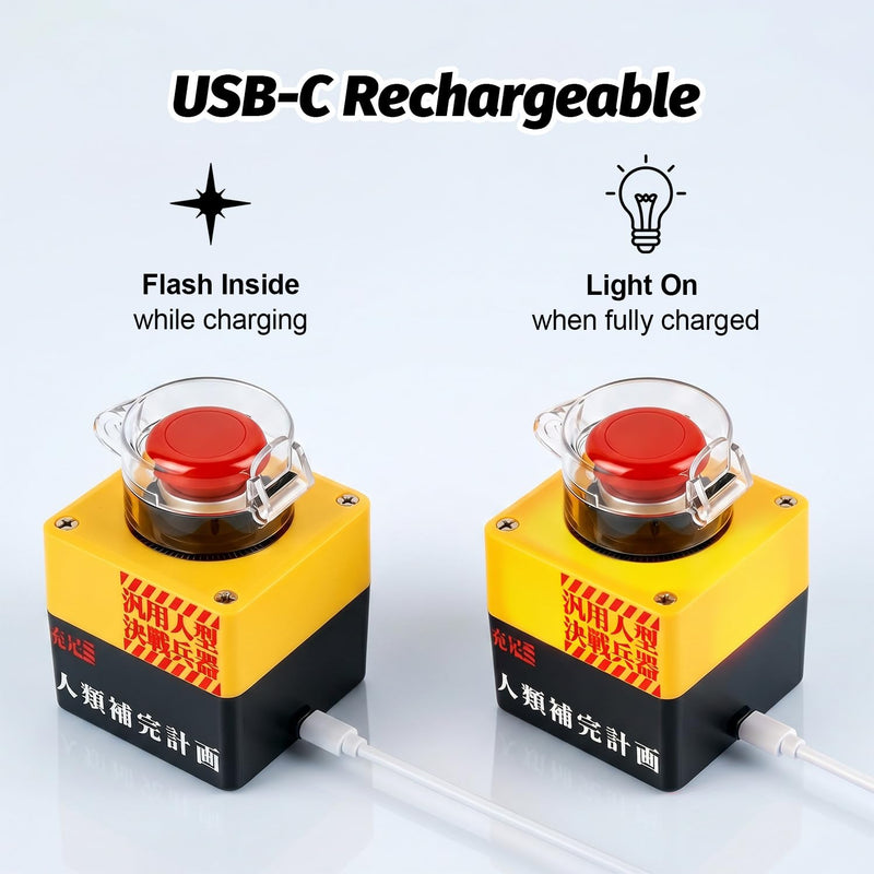 Wireless PC Power Button, Detonator-Style PC Start Button with Cover | USB-C Rechargeable Computer Power Switch by PCIe or USB 2.0 Powered, Anti-Mistouch Design with DIY Decorative Stickers