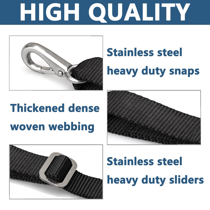 Two Hooks Adjustable Bimini Boat Top Straps,23"~60" Marine Awning Webbing Straps, Pack of 2 Black