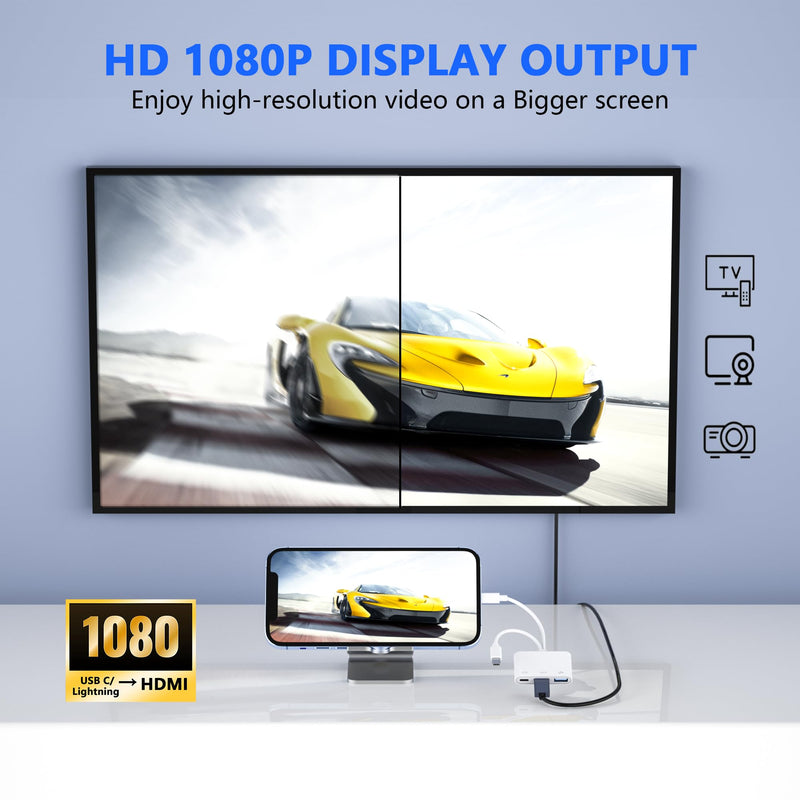 USB-C and Lightning to HDMI Adapter for iPhone ipad to TV [Apple MFi Certified], 1080P Sync Screen Lightning to Digital AV Adapter with Charging Port and USB Data Port for iPhone 17-5 /iPad to HDTV