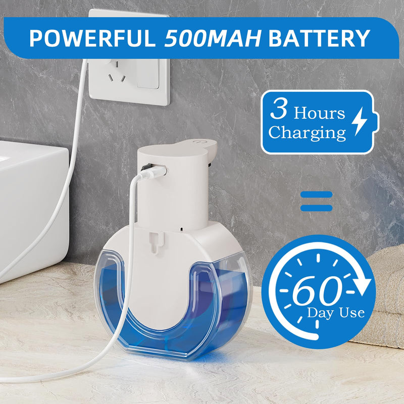 Automatic Soap Dispenser Touchless,Rechargeable Foaming Soap Dispenser,15oz/420ml Smart Hand Soap Dispensers,4-Level Adjustable,Wall Mount for Bathroom Kitchen Dish Soap,Hands-Free White Foam