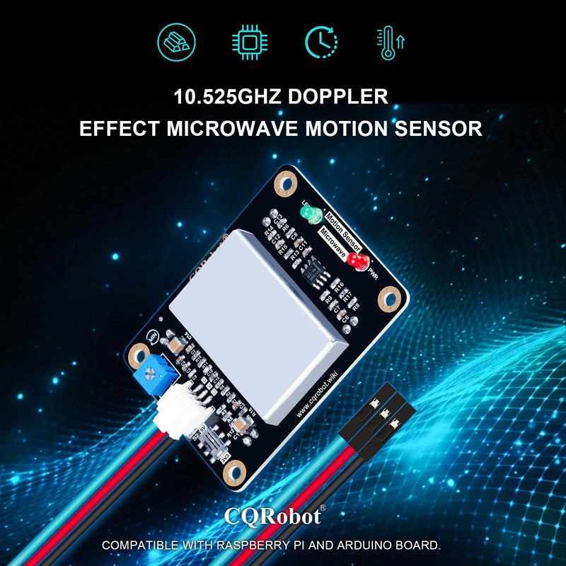 CQRobot 10.525GHz Doppler Effect Microwave Motion Sensor Compatible with Raspberry Pi and Arduino Motherboard. for Industrial, Measurement, Automatic Doors, Smart Lights, Reversing Radar, etc.