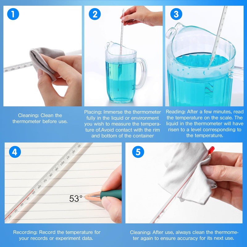 Relaxweex 10 Pcs General Purpose Lab Thermometer 12 Inch Total Immersion Glass Liquid -20 to 150℃ Liquid in Glass Thermometer for Laboratories, Universities, Food and Beverage Processing, Clear