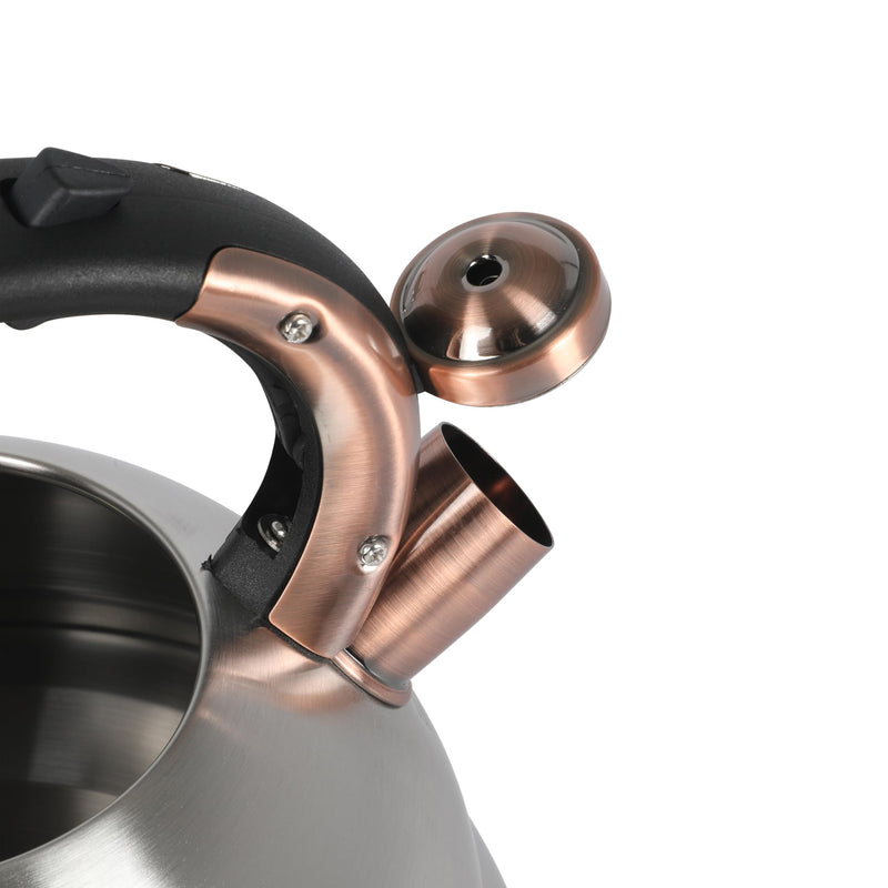 Mr. Coffee Flintshire 2.2 Quart Large Whistling Stainless Steel Tea Kettle - Brush Stainless Steel W/Copper Brushed Stainless w/ Copper 2.2 Quarts