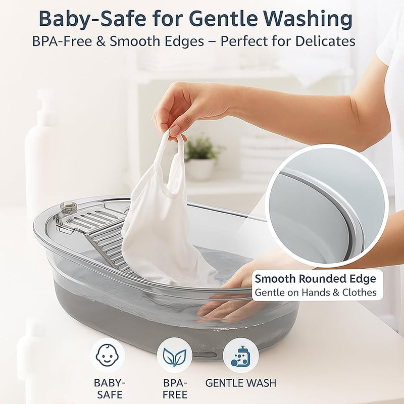 2-in-1 Hand Washing Basin with Washboard - BPA-Free Portable Laundry Tub for Home, Camping, RV,Outdoor - Non-Slip & Durable PET (Gray, 19in) Gray