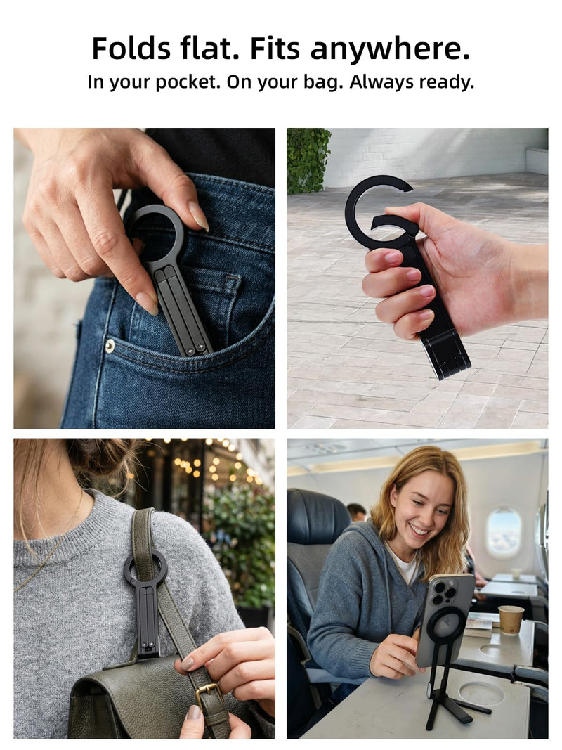 Mini Pocket Magnetic Phone Tripod – Aluminium Foldable Stand with Strong Magnet, Maglock Smartphone Tripod Compatible with iPhone 17 16 15 14 13 12 Series, Black