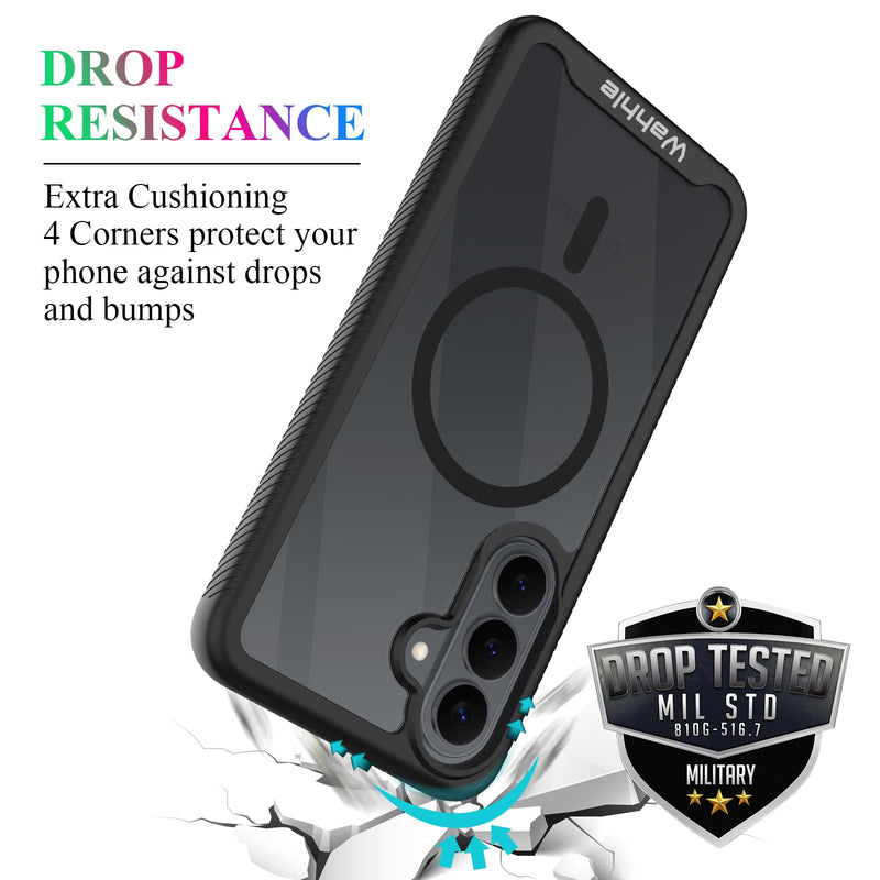 Compatible with Samsung Galaxy S26 Case, Magnetic Wireless Charging Built in Screen Protector Full Body Shockproof Slim Fit Bumper Protective Phone Cover for S26 - Black/Clear Samsung S26