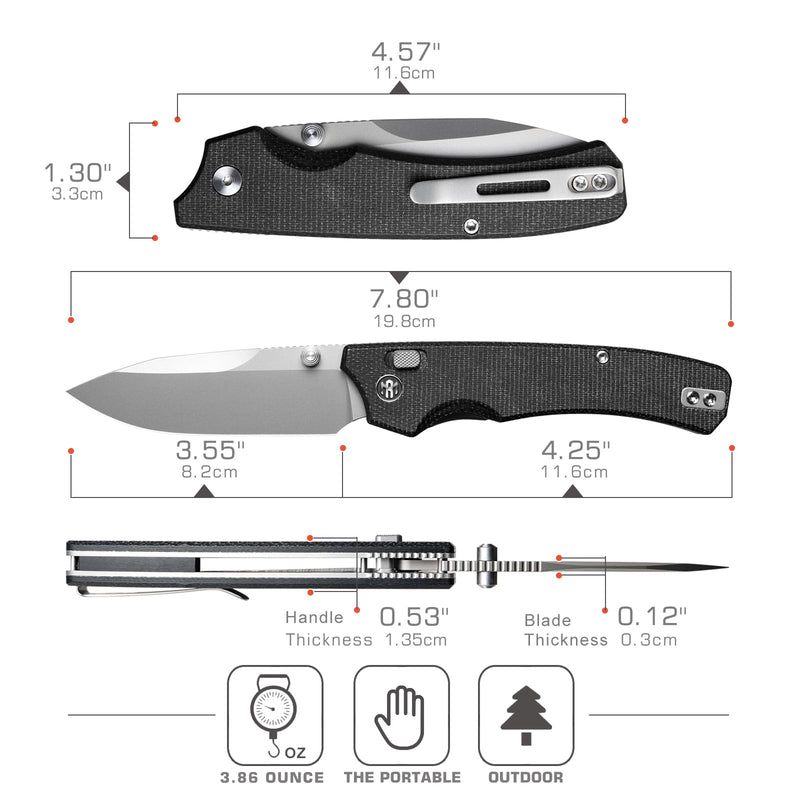 REMETTE PeakWD107- EDC Pocket Knife, 3.55’’ 14C28N Steel Rose Gold Blade, Liner Lock Micarta Handle - Lightweight Folding knives with Clip for Men & Women Hiking Outdoor (Silver) Silver
