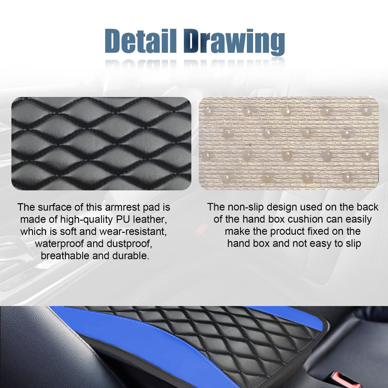 Car Center Console Cover, Universal Leather Waterproof Armrest Seat Box Cover Protector, Comfortable Car Decor Accessories Fit for Most Cars, Vehicles, SUVs -Blue blue