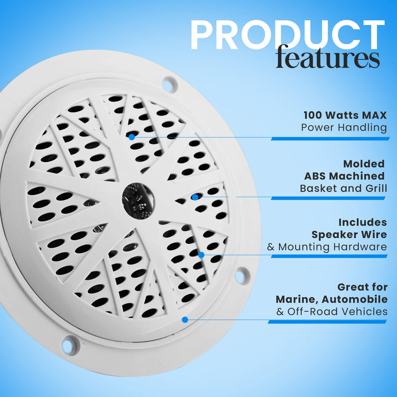 Pyle 4 Inch Dual Marine Speakers - Waterproof and Weather Resistant Outdoor Audio Stereo Sound System with Polypropylene Cone,Cloth Surround and Low Profile Design -1 Pai -PLMR41W (White) One Size