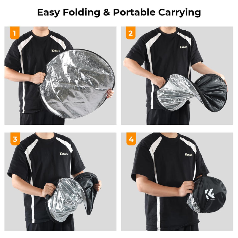 K&F CONCEPT Light Reflector with Grips, 32"(80cm) 5-in-1 Photography Diffuser Collapsible Portable with Grips for Studio and Outdoor Lighting Gold Silver White Black Translucent 32'' (80cm)