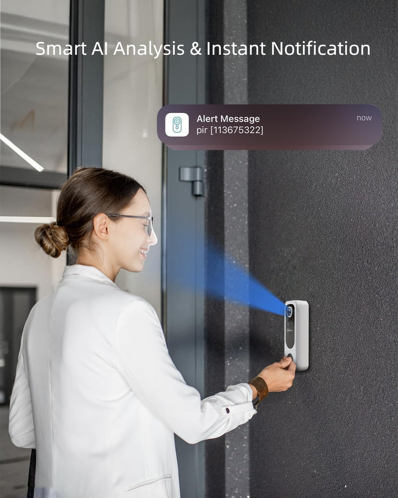 ZUMIMALL Doorbell Camera Wireless, Video Doorbell Wireless with Chime&SD, 2 Way Audio, Voice Changer, 30s Voice Message, Anti-Theft, AI Detection, 2.4Ghz WiFi, Battery Powered, Work with Alexa, White