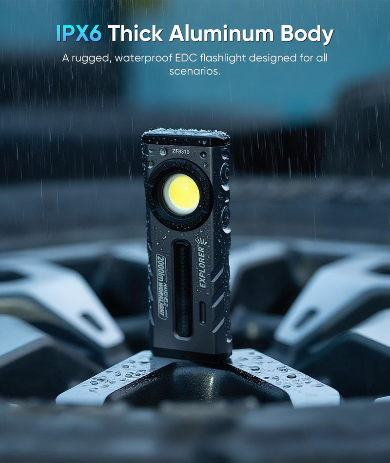 ZF8313 Rechargeable Flashlight, Magnetic EDC Flashlight Rechargeable, 2000 Lumens LED Flashlight with RGB and UV Lighting Source for Outdoor, Car Repairing