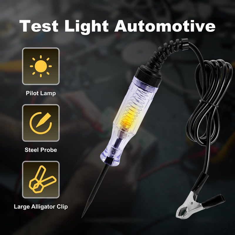 Test Light Automotive, 6-24V DC Voltage Tester, Circuit Tester with Alligator Clip and Long Steel Probe, Professional Electrical Tester Pen for Car Truck RV