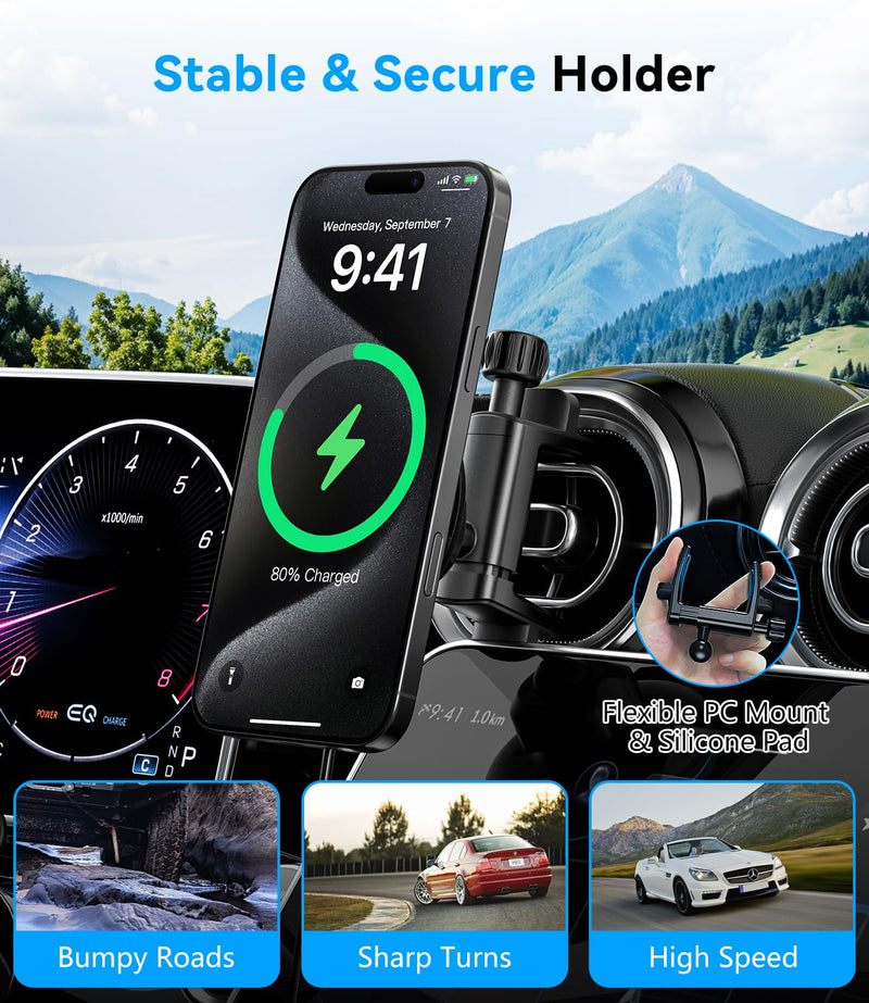 Qi2 Certified 15W Fast Charging Magnetic Wireless Phone Mount for Mercedes Benz A/B/C/E/G/GLA/GLK Car Phone Holder Accessories for MagSafe for iPhone 17 16 15 14 13 12 Pro Max Plus Mini