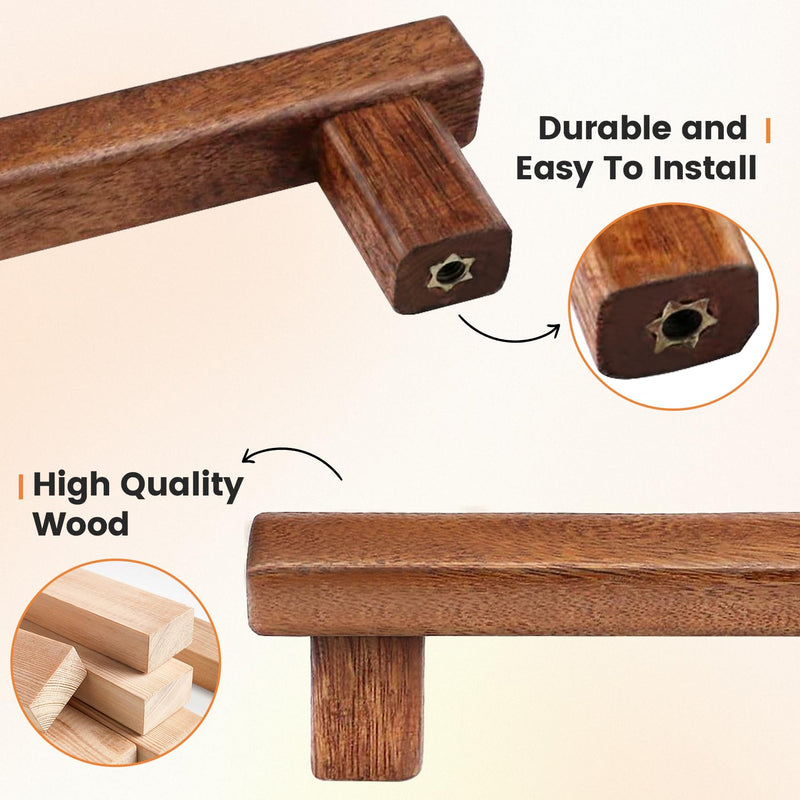 Semetall 8Pcs Walnut Wood Drawer Pulls,5 inch Hole Center Pull Handles Wood,Wooden Handles for Dresser Drawers,Cabinets,Kitchen,Wardrobe 5 Inch,8PCS