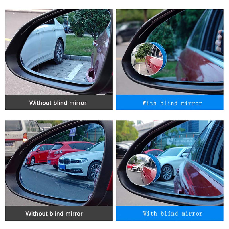 Yusheng 2PCS Mini Blind Spot Mirror, 1.57" Round HD Glass Convex Rear View Mirror, Strong Adhesive for Car (40mm, Frameless)