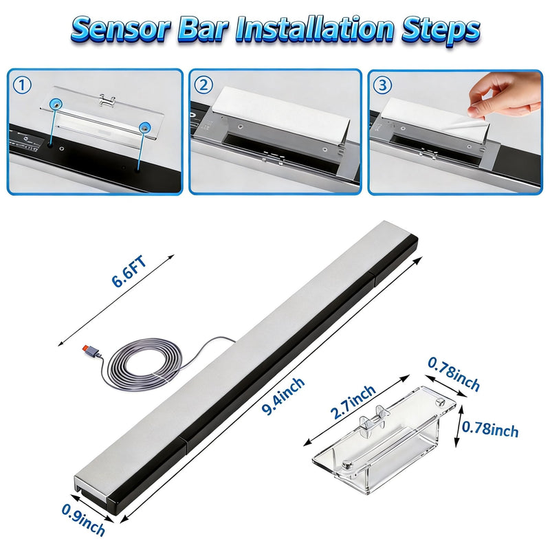 Wii Wired Sensor Bar for Wii and Wii U Console, Motion Game Accessories | Wii Motion Sensor Bar with Stand, Plug and Play, Wired Infrared Ray Sensor Bar, Wii Game Accessories