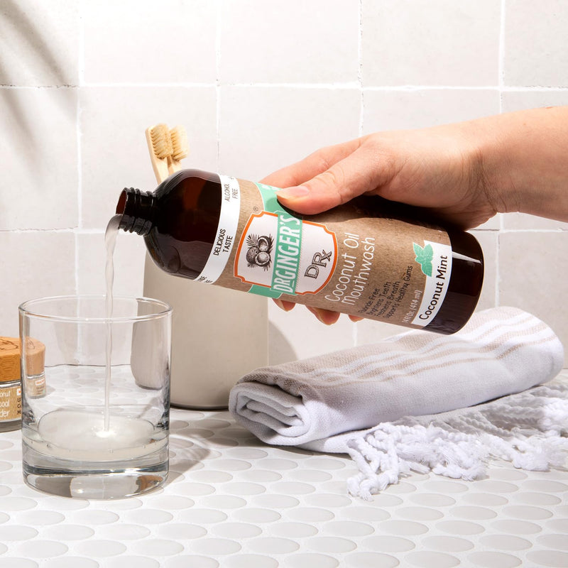 Dr. Ginger's Coconut Oil Mouthwash, Fluoride Free, Alcohol Free & Dye Free, Coconut Mint, Organic Coconut Oil + Xylitol + Aloe, Freshens Breath in 2 Minutes, 14 fl oz, 2 Pack 14 FL Oz (Pack of 2)