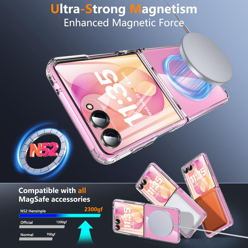 Hensinple for Samsung Galaxy Z Flip 8 Case,Magnetic Z Flip 7 Case with Built-in Screen Protector,Anti Yellowing Shockproof Rugged Slim Phone Cover for Samsung Galaxy Z Flip 7/8,Crystal Clear Samsung Z Flip 7/8-Clear Samsung Z Flip 7 / Z Flip 8