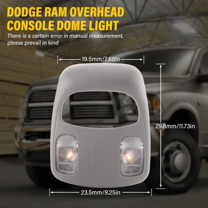 Overhead Console Roof Dome Light Interior Gray Map Reading Light Lamp Assembly, Compatible with 2002-2010 Dodge Ram 1500 2500 3500 4500 5500 Overhead Console Replace# 1DK78BD1AA 1DK78TL2AA Gray-Halogen Lamp Assembly