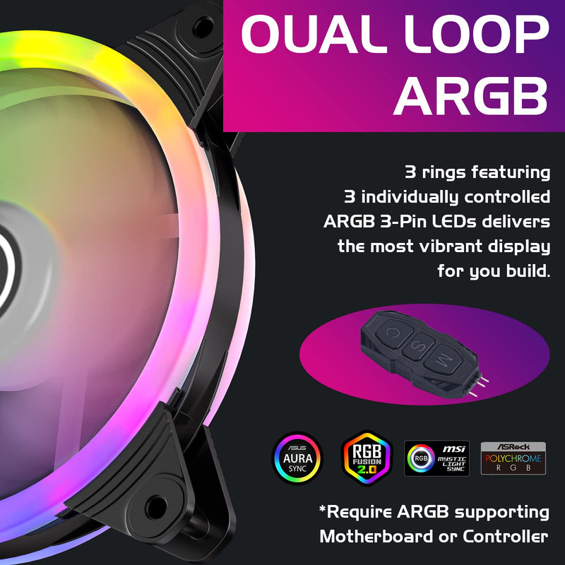 DS 120MM PWM Fans, 3Pack LED RGB Case Fans for PC Cases, CPU Coolers, Water Cooling Radiators System (Compatible with ASUS Aura Sync or MSI Mystic Control, B Series)