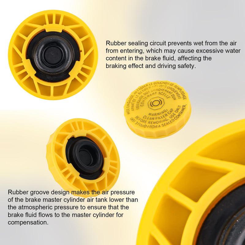 Brake Master Cylinder Reservoir Cap, 2.59x2.59x0.43in Brake Fluid Cap Replacement, Yellow Brake Fluid Cap Compatible with 2015 Chrysler 200 Pacifica Accessories
