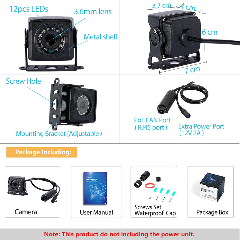 HD 5MP IP65 Waterproof Mini POE IP Camera,12 pcs LEDs IR Night Vision 3.6mm Lens Mini Indoor Outdoor Security Video CCTV Camera,H.265 Motion Detection (I704-2-P-HSV6) 3.6mm Lens waterproof Black I704-2-P-HSV6