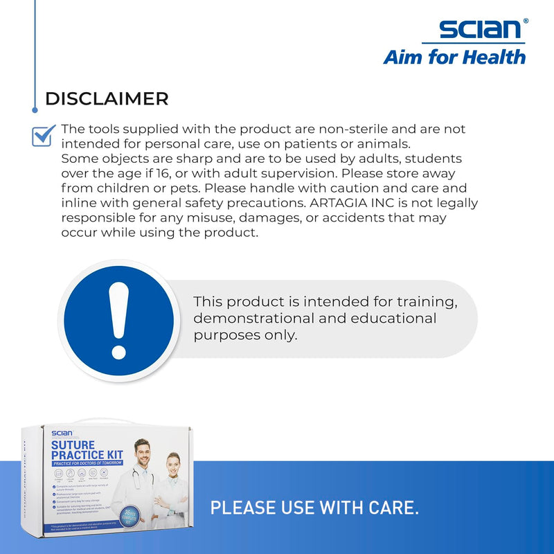 Scian Advanced Practice Kit for Medical Students (36 Pcs) Complete Suture Kit Includes Variety of Suture Threads, Unique Arch-Shaped Pad, Suture Pad with 14 Pre-Cut Wounds (Education Only)