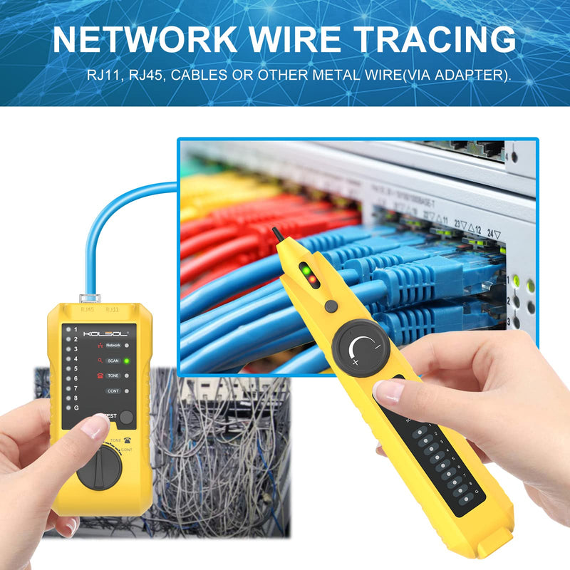Network Cable Tester, Ethernet Wire Tracer with Telephone Line Checking for CAT5 CAT6, RJ11 RJ45 LAN Network Cable Finder for Wire Continuity/Short/Breaking/Open/Crossing