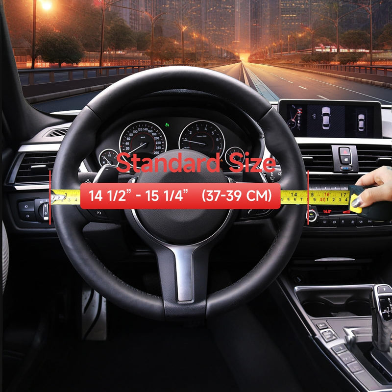 Leather Steering Wheel Cover Men，with Black Woven Pattern Car Accessories ，Anti-Slip, Safety, Soft, Breathable, Adaptable to 14.5-15 inches Steering Wheel Fit SUV， Jeep， Van，Sedan，Car Black+Woven Pattern