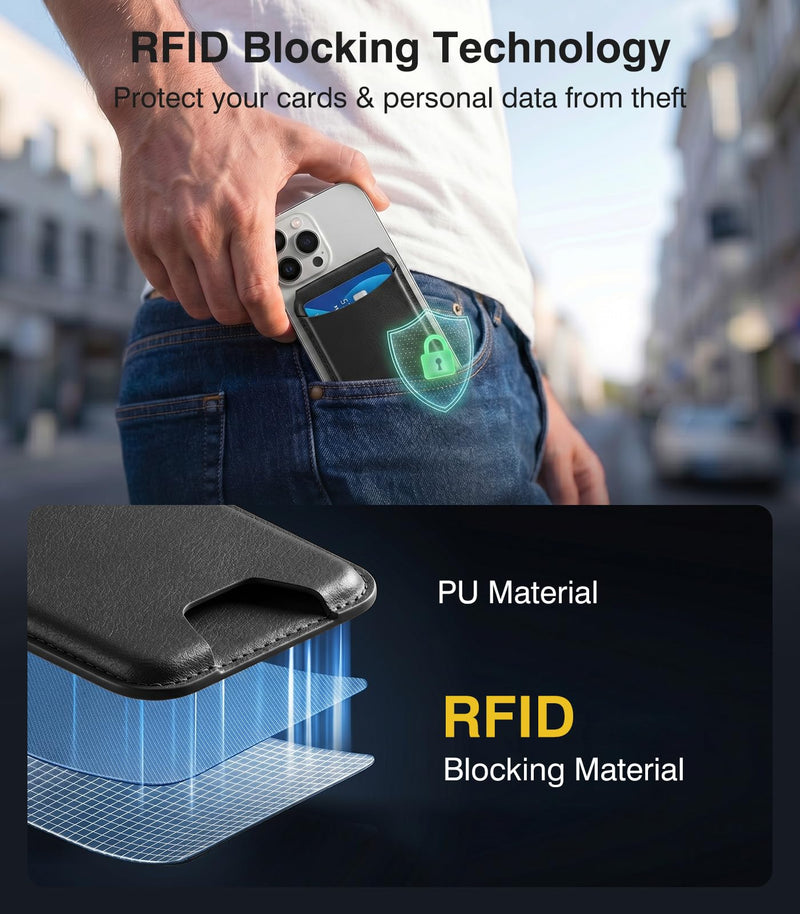 MoKo for MagSafe Wallet, 7 Cards Holder with RFID Blocking Magnetic Wallet | Adjustable Stand Slim Leather Magnetic Phone Wallets for iPhone 17-12 Series, Not for 13/12 Mini, Black