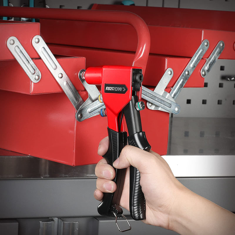 Arrow Hand Riveter Kit, RT187M Professional Pop Rivet Gun with 3/32", 1/8", 5/32", 3/16" 100 Pieces Rivets (Each 25 Pieces), Great for Metal, Gutter and Automotive Work