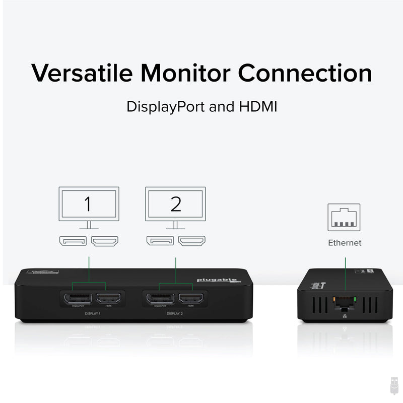 Plugable 4K DisplayPort and HDMI Dual Monitor Adapter for USB 3.0 and USB-C, Compatible with Windows and ChromeOS