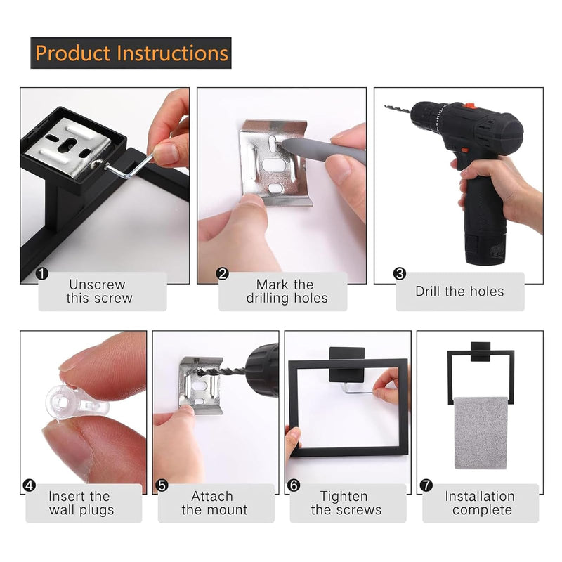 JOPOFI 5 Piece Towel Bar Set - 15.7Inch Bathroom Towel Holder - Matte Black | Stainless Steel Towel Racks for Bathroom Wall Mounted, Bathroom Hardware Accessories Set Matte Black（5 Piece） 15.7 inch