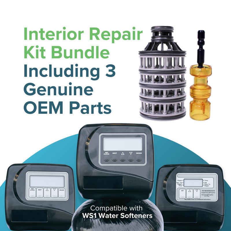 Clack WS1 Interior Repair Kit Bundle - Genuine OEM Parts Including Spacer Stack (CV3005), Downflow Piston (V3011), and Regeneration Piston (V3174) for WS1 Water Softener Internal Parts Only