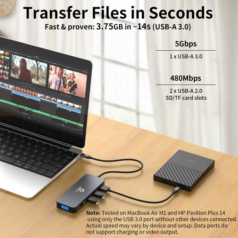 USB C Hub, 10-in-1 Docking Station Dual Monitor with 4K HDMI, VGA, Fast Charging Port, USB 3.0 & 2 USB 2.0 Ports, SD/TF Card Reader, 3.5mm AUX, USB C Dongle for MacBook, Dell, Lenovo, HP Laptops