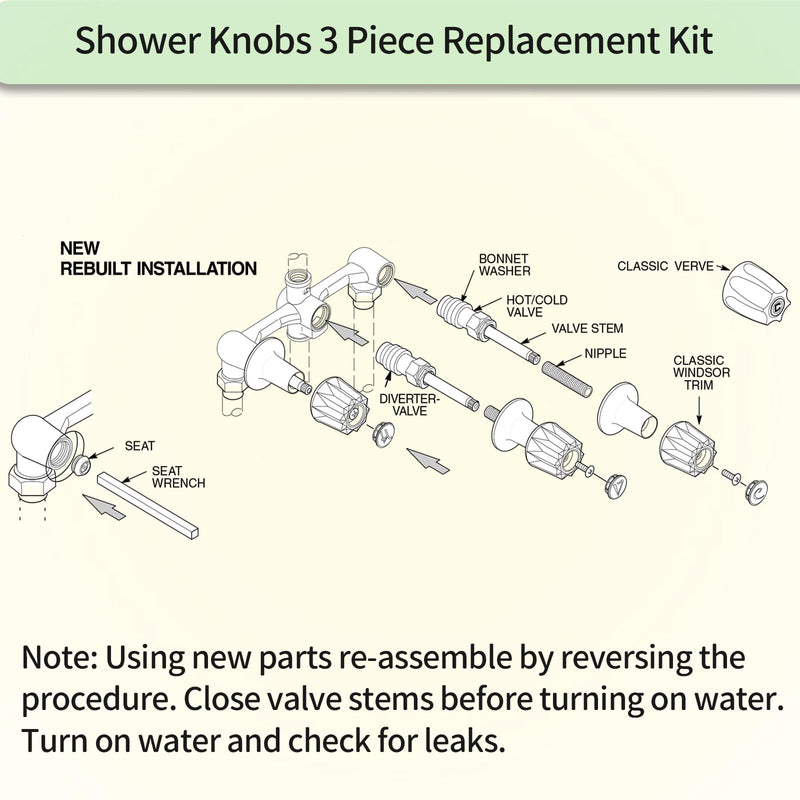 39619 Bathtub Shower Handle Remodel/Rebuild Trim Kit, Shower Knob 3 Piece for Price Pfister Verve Faucets, Includes 12H-2H, 12H-2C, 12H-18D Stems and Tubs knob Handle and Flange Base (Matte Black) Matte Black