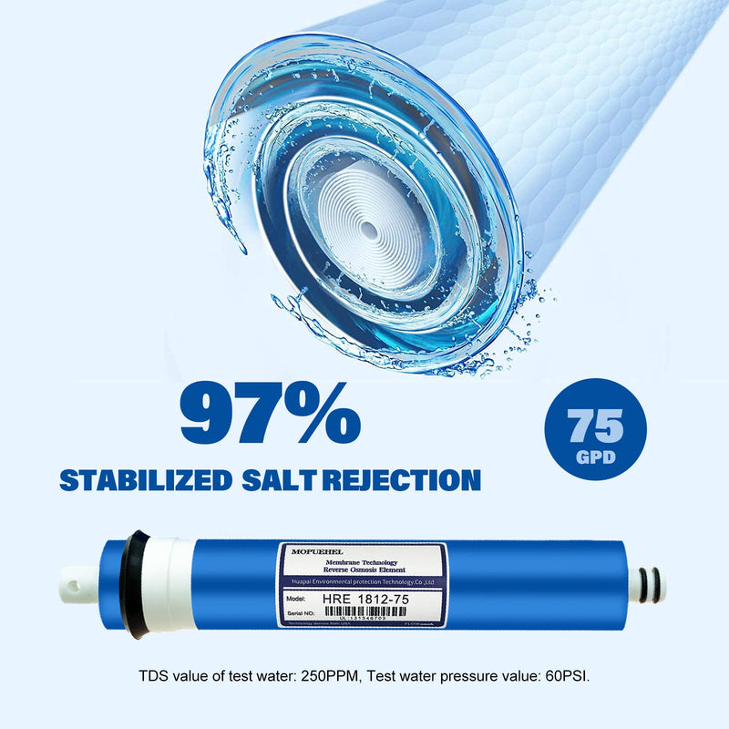 75 GPD RO Membrane Filter Replacement, Reverse Osmosis Membranes, Compatible for iSpring RCC7 / RCC7AK / RCC7P / RCC7P-AK / RCC7D / RCC7U, APEC ROES-UV75-SS/ROES-UV75 / ROES-PH75 (1 Pack) 75 GPD 1P